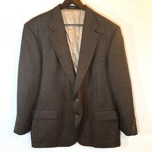 Vintage Oscar de la Renta Wool Brown Houndstooth 48L Classic Sport Coat Blazer